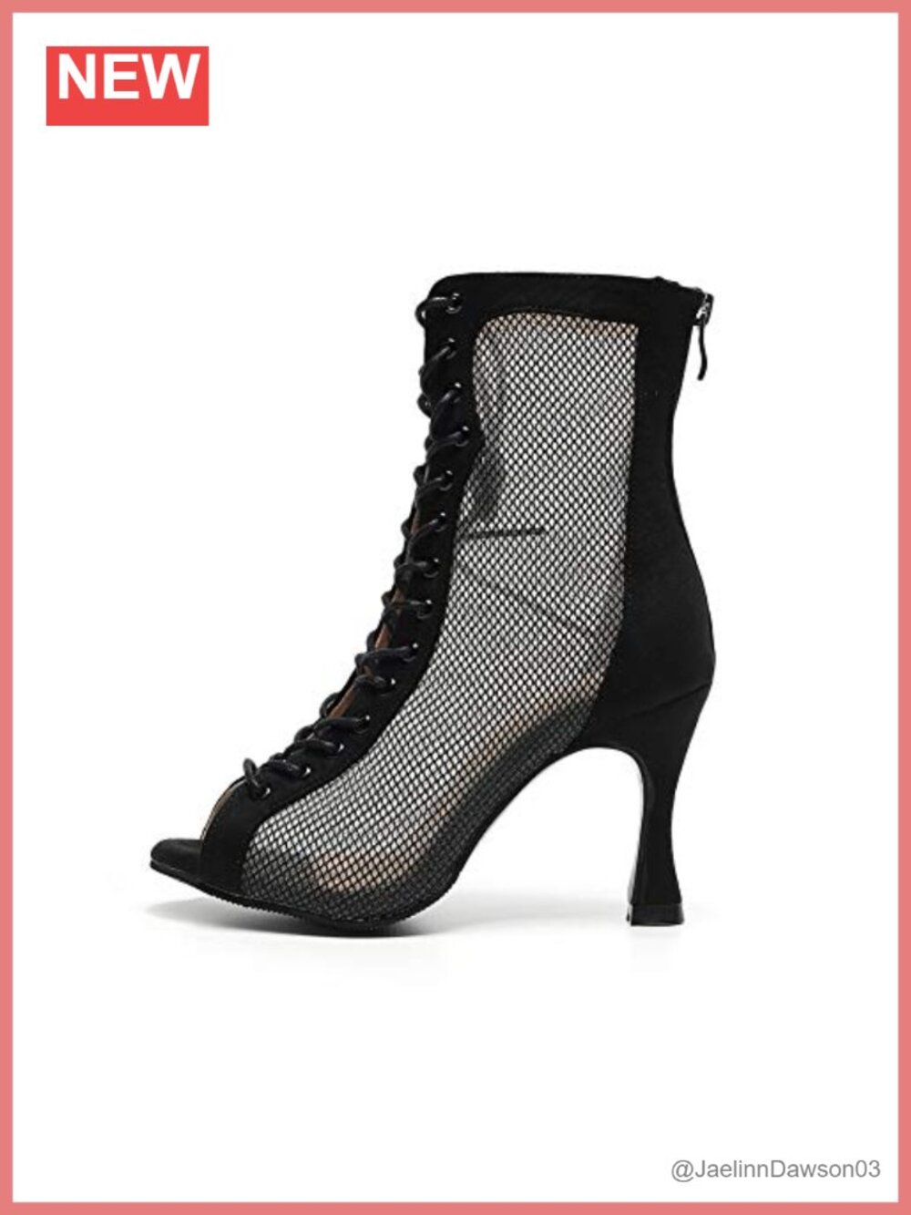 Women's Mesh Dance Heels Boots 3 Inch Latin Salsa Ankle Boots Back Zipper